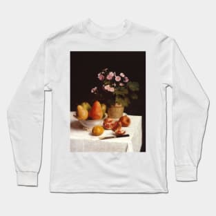 Still Life - Primroses Pears and Pomegranate by Henri Fantin-Latour Long Sleeve T-Shirt